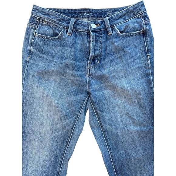 Kate Spade Jean Size 26 The Kick It Saturday Button Fly Straight Leg Cropped Cot - Picture 2 of 8